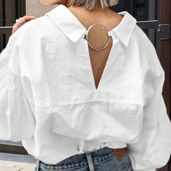 White Casual Women's Long Sleeve Shirt With Front Buttons - Picture 1 of 6